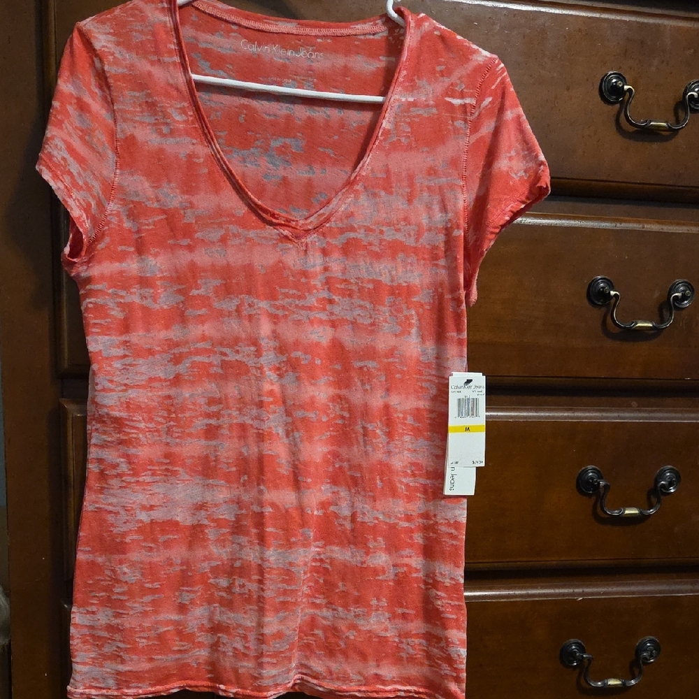 Nwt Calvin Klein Jeans Pink Burnout  Short Sleeve Tee Size L